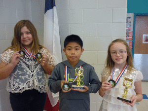 Elementary Division Winners Destiny Garza, Jacob Nguyen, and Alex Mallory
