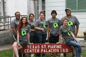 The Hope H.S. Environmental Club took a field trip to the Texas State Marine Education Center in Palacios on April 23, 2015.  The trip included a boat trip with stops along the way for water quality testing and trawling for species identification.  A tour of the Palacios turning basin gave students an up close look at Gulf shrimp boats and barges. Students also took part in seining along the beach and a nature walk.  Club sponsor is Laurie Weaver.