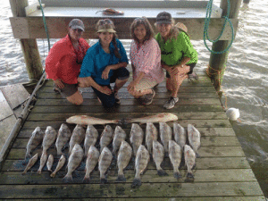 Charlotte McGruder and her guests with limits of black drum and some redfish after a recent late afternoon trip with Capt. Ron Arlitt of Scales and Tales Guide Service. These ladies get together annually at Mrs. McGruders home in Port O’ Connor for a weekend of relaxation and fishing. These four ladies are members of the super six which makes their annual trip to POC. These gals did an awesome job reeling in a great catch and are looking forward to next years trip.www.scalesandtales.com 