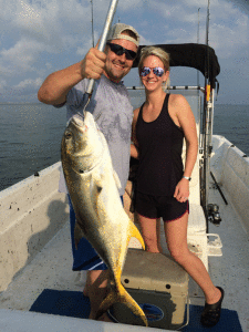 This is James and Maryann Hebert from Houston. They celebrated their 8th Wedding Anniversary on August 14th fishing with Capt. RJ Shelly. After catching their limit of trout James caught and released this Jack Crevelle. Congratulations Mr. And Mrs. Hebert. Happy Anniversary !  