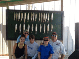 Mike Albertson, Gilbert Ornelas and family from Houston enjoyed a morning of trout fishing with Capt. Ron Arlitt of Scales and Tales Guide Service of Port O’Connor. Mike and Gilbert, along with their children, are regulars to POC and have fished here for a number of years. The kids always love outfishing their dads! -Scales and Tales Guide Service, LLC