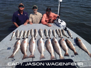 One heck of a day today with Chet Couvillon and his customers John Osgood and Charlie Osgood. We were wade fishing with lures and the guys had a blast catching full limits of trout and reds. The best bait for trout was a key lime Gambler flapping shad while the Reds were crushing super spook juniors. Thanks again Chet for the business! See you guys next year. Captain Jason Bay Flats Lodge.10/11