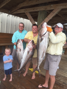 Capt. Chuck celebrates his 60th with a fishing trip:Pictured: Luke, Rodney & Ross Spann and Chuck Carter.   Chuck and friends  fished on the Shiner II, courtesy of A-1 Fire & Safety.  They caught some nice sized Amberjack! 