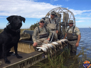 Steve Carlson and guests enjoyed a fun duck hunt with Bay Flats Lodge guide Harold Dworaczyk.