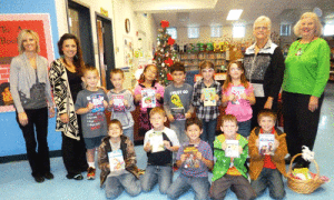 Calhoun County Retired Teachers Association Donates books to Port O’Connor Elementary 2nd Graders. Front Row:  Landin Rhoads, Jaydin Rhoads, Anthony Flores, Luke Doggett, Blake Bowman. Back Row:  Tiffany O’Donnell, Principal, LeaAnn Ragusin, Teacher, Byron Ferrell, Cole Spicak, Kamyla Guzman, Alex Lopez, Lyric Lopez, Emily Ferrell, and Member s of the Calhoun County Retired Teachers Association  Joann Mueller and  Mary Ann Caliborne  