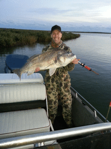 Pictured above: Catches near Mictchell’s Cut, POC, on 11/23/15. Mike Dimengo from Round Rock and Mark Moore from Cedar Park. Both fish were released.