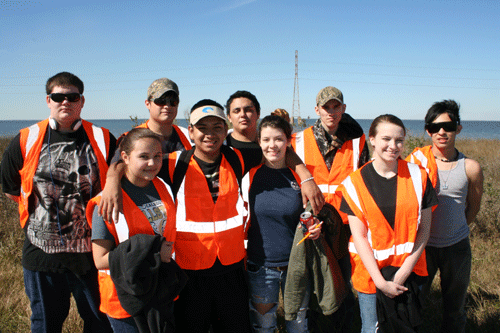 Students from Hope H.S. Environmental Club took part in a beach clean up along the causeway in Point Comfort.  The club is part of the Texas Adopt-A-Beach program.  Club members from back left are: Hunter Burriola, Kelan Haden, Jesus Navarro, John Lucas, Chris Saenz, Front: Kaylenn Trevino, Jesus Perez, Amnesty Yarborough, , Skylar Nichols. Club sponsor: Laurie Weaver