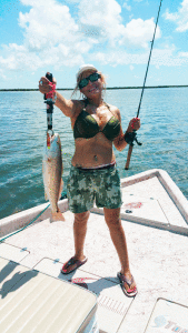 Alma Christoferson, First Keeper Redfish drifting Pringle Lake 7/30/16.. 