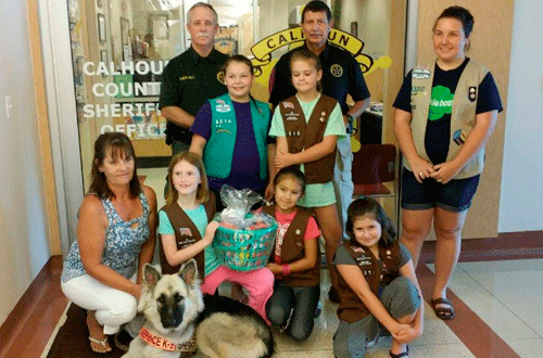 Girl Scout troop 9510 gave a basket of treats to the Calhoun County Sheriff’s office to thank them for all they do for our community.             -Becky L. Reinhard