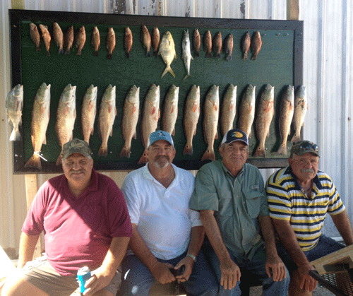 	Group from Yoakum, TX had a box full of nice fish while recently out with Capt. Ron Arlitt of Scales and Tales Guide Service of POC. Sardines and shrimp got ‘um biting. 