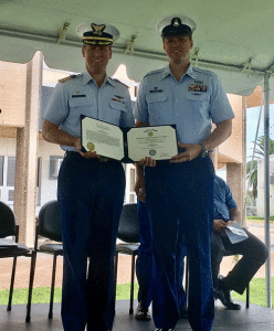 Coast Guard Senior Chief Martin (left) and Retiring Senior Chief DeSanno (right) 