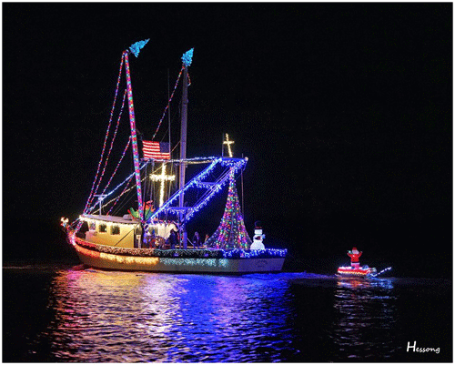Best Commercial Boat in the Lighted Boat Parade Kirk Vossler’s “Captain Harold” Judges remark, “Best Decorated Shrimpboat Ever” -Photo by Mike Hessong 
