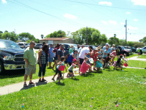 Children rush off to find eggs at the Annual Egg Hunt at First Baptist Church, Port O’Connor.