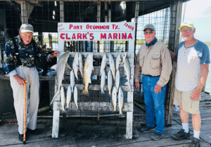 Fred, Gene and Sammy with the results of their fishing trip this morning (7-12-18). -Capt. R.J. Shelly 
