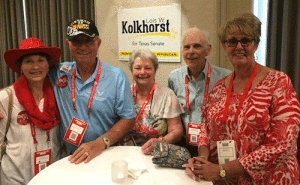 Convention attendees pictured above are Anne Burt, Jim Faulkner, Connie Hunt, Michael Moehler, Janice Faulkner at Senator Kolkhurst’s Ice Cream Social.