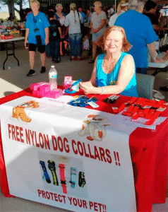 I want to give the Service Club ladies a BIG THANK YOU for letting me set up my table at their garage sale and give away dog collars to those who need them! A BIG SHOUT OUT to Susan Rose who donated 55 nice nylon collars to be distributed here in Port O’Connor! They were all given away today except for 4. We will donate those the the Calhoun County Humane society.  Thanks again! There’s 51 happy furry friends today because of Susan’s kindness! God bless! 			-Nancy Pomykal	