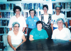 1990 Port O’Connor Library, Inc Officers and Directors: Upper left Sandra Lane, Sharon Hall, Jeffra Ragan, Joyce Hadley. Seated left: June Green (Shirley Gordon’s mother), Ruth Crandall, Beth Coates. 