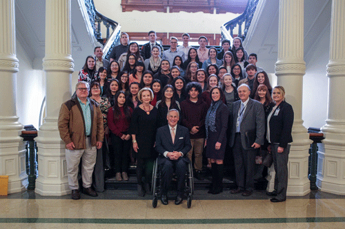 On Wednesday, February 20, 45 Calhoun HS students, 4 teachers, Principal Amason, Superintendent Nichols and Russell Cain toured the Texas State Capitol and Bob Bullock museum.  This trip was sponsored by the Calhoun County Republican Party as a cultural and historical education trip.  The group visited with Governor Greg Abbott, State Senator Lois Kolkhorst, and State Representative Geanie Morrison.  The group was introduced on the floor of the legislature and received a standing ovation from the State Representatives. 