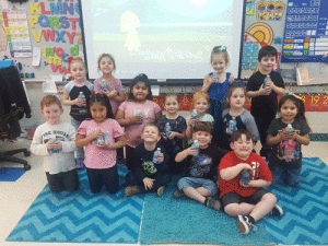 Seadrift School Kindergarten students learn about objects in the sky. They each made a sensory bottle with objects in the sky. -Leslie Shirhall