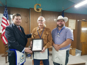 Bro. Tom Lawson’s 50 year Award for dedicated and outstanding years of service toward Masonary, Seadrift Masonic Lodge #1098. Pictured left to right: DDGM Bro. Larry Patterson; Middle-Bro. Tom W. Lawson; WM. Bro. Donnie Heath. 