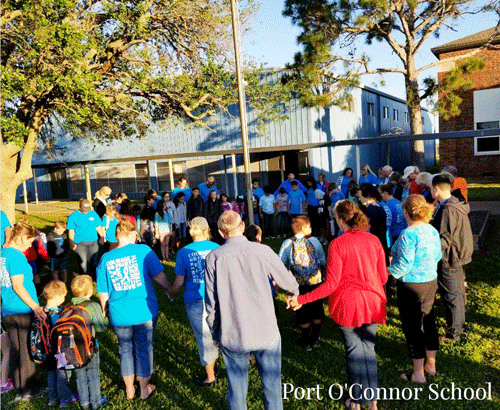 April 15: Friends gathered at the Port O’Connor School. to show their support for Carly Rosenboom and pray for her successful surgery. S. Washburn photo