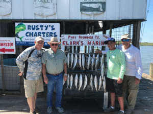 Rocky and family from Houston with their limit of speckled trout caught while fishing with Capt. RJ Shelly on 6/8/19.