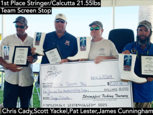 The Screen Shop, 1st place Stringer/Calcutta Shrimpfest Fishing Tournament - 21.55 lbs. Chris Cady, Scott Yackel, Pat Lester, James Cunningham