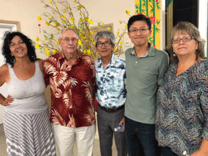 Seadrift Film: from left to right are: Diane Wilson, Jerry Weaver, The Nguyen, Tim Tsai, Beth Aplin Hudson at the Vietnamese Community Center in Seadrift.