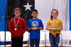 Winners of the Port O’Connor Campus Spelling Bee Brayson Thumann, Alternate; Marcos Blanco, Winner; and Gracie O’Shields, Winner 
