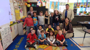 At Port O’Connor Elementary (left to right): Nurse Jill Goode, Seadrift Mason Lodge #1098 Past Master Bro. Ted Gill, and Ms. Garza with 1st grade students.   