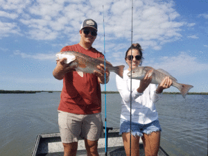 Texas Newly Weds using their wedding gift in the Back Lakes. 					             -Capt. Jeff Larson