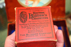 Package of Doctor Blosser’s Cigarettes Soothing to the Mucous Membranes for Minor Bronchial Irritations and Simple Nasal Irritations Temporary Relief of Asthma The Brosser Company Atlanta, Georgia