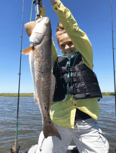  12-year-old Raeyn J. Eastep caught and released this nice redfish while jet ski fishing with her PopPop in San Antonio Bay.