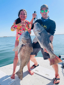 Payton Junek and her cousin Jaxson Cambers caught and released these drum during spring break. 