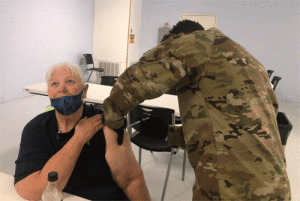 Seadrift resident Barbara Smith, receives her COVID vaccination.