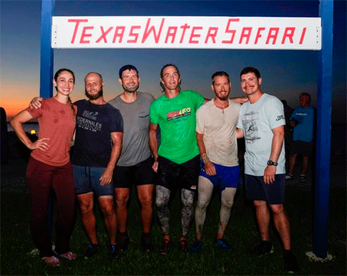 Texas Water Safari 2021 Winners Kaitlin Mynar, team captain. Racers (from left to right) Kyle Mynar, Tommy Yonley, Nick Walton, Tim Rask; Landen Jiral, team captain. Winning time was 35 hours, 46 minutes.