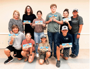 Top L-R: Service Club Member- Alane Haardt, Trevon Ragusin, McKenna Guevara, Christopher Richter, Christina Ragusin, 4-H Sponsor- Misty Richter. Bottom L-R: Nicholas Ragusin, Rylie Ragusin, Madden Guevara, Orion Ragusin. Not Pictured: Dalton Garner, Kilt Leiker, Bryan Sandy, Reid Thomas, and Waylon Thomas. 