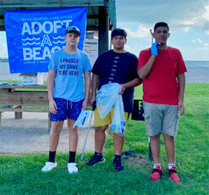 Seadrift School 8th grade students: Ashton Sternadel, Cooper Rodriguez, and Jesus Jaramillo-Vazquez volunteered at Adopt-a-Beach cleanup on Saturday morning. They are all 2nd-year members of National Junior Honor Society; community service is a principle of the group.