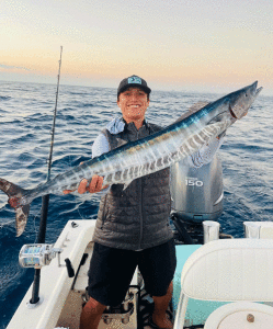 Joseph Diaz of Port O’Connor caught this wahoo while fishing about a mile off shore from Pompano Beach, Florida.  	Joseph is the First Mate on “The Risk Taker”, a 114’ motor yacht.