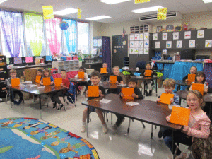 Ms. Peters' Kindergarten class at POC School was learning about the constellations in Science class and explored making them on the 'Geoboards.