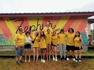 FBC Kids at Camp Zephyr 	Candice Stryker, Grace Brown, Brooklyn Thornton, Laela Aranda, Maya Thornton, Gracie O’Shields, Brayson Thumann, Landon Jones, Jasum Ysagurrie; in back - Raymond Grant