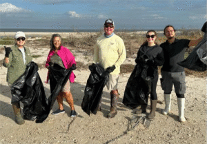 (Left to Right) Warden Peggy Wilkinson on Chester Island Bird Sanctuary with volunteers Monica Ramsey, Norman Trubee, Kaitlyn Matlock, Michael Sanchez