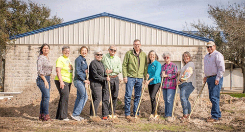 Groundbreaking ceremony with members of the POC Community Center Board of Directors, Chamber of Commerce, Contractor, and Calhoun County Precinct 4 County Officials: (L-R) Maeghen Strahm, Debbie Michalek, Kimberly Lucas, Diane Cooley, Jim Cooley, Craig Lauger, Dawn Ragusin, Nan Burnett, April Townsend, and Gary Reese.  Not pictured is Marie Hawes.