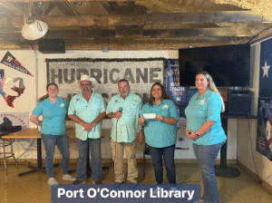 A huge thank you to Ron Simpson and Dwayne Fishbeck of the Red Snapper Round Up for their gracious donation to the Friends of the Port O’Connor Library! Others benefiting from the Round Up were the Port O’Connor Chamber of Commerce, Port O’Conno Volunteer Fire Department, and the Calhoun County Humane Society.