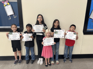 Character Trait - Responsibility PK-Lillie Gee; Kinder-Alex Gutierrez-Martinez; 1st-Shivvay Patel; 2nd-Alessia Smith; 3rd-Sage Chatman; 4th/5th-Mia Blanco 