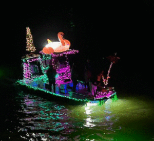 Most Spirited Boat in the LIghted Boat Parade Tropical Christmas, 25’ X3, Brandon Welch